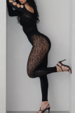 Black Sexy Solid Color Hollow Out Lingerie