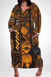 Stripe Casual Geometric Print Stripe Pocket Contrast V Neck Printed Plus Size Dresses