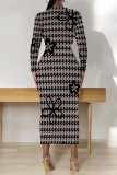 Ink Green Casual Plaid Cartoon Print Flowers Contrast O Neck Printed Dresses