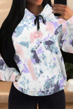 Apricot Casual Colorblock Camouflage Print Draw String Pocket Hooded Tops