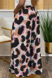Yellow Brown Casual Leopard Pocket Contrast Loose High Waist Wide Leg Full Print Bottoms