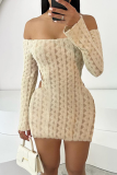 Khaki Sexy Solid Color Patchwork Backless Off Shoulder Wrapped Skirt Dresses
