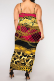 Green Sexy Chain print Leopard Contrast U Neck Printed Plus Size Dresses