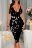 Colour Sexy Geometric Print Gradient Contrast V Neck Printed Dresses