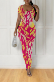 Orange Casual Geometric Print Contrast O Neck One Step Skirt Dresses