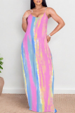Pink Sexy Geometric Print Pocket Contrast O Neck Printed Dresses