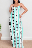 Pink Sexy Geometric Print Pocket Contrast O Neck Printed Dresses