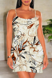 Baby Blue Sexy Geometric Print Contrast U Neck Printed Dresses
