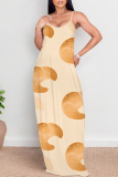 Earth Yellow Casual Graffiti Print Pocket Contrast O Neck Printed Dresses