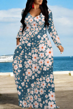 White Casual Flowers Print Pocket Contrast O Neck Printed Dresses