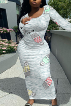 Cartoon Casual Cartoon Print Contrast O Neck Printed Dresses