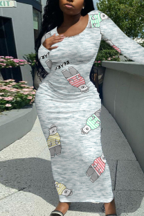 Cartoon Casual Cartoon Print Contrast O Neck Printed Dresses