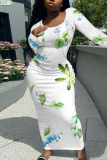 Beige Casual Cartoon Print Contrast O Neck Printed Dresses