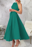 Purple Casual Solid Color Slit Oblique Collar Long Dresses