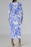 Dark Khaki Elegant Floral Print Contrast O Neck Printed Dresses