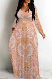 Pink Casual Zebra Print Snakeskin Print Pocket Contrast O Neck Printed Dresses