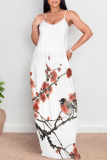 White Sexy Floral Print The stars Pocket Contrast V Neck Printed Dresses