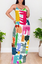 White Sexy Graffiti Print Pocket Contrast V Neck Printed Dresses