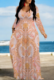 Pink Casual Zebra Print Snakeskin Print Pocket Contrast O Neck Printed Dresses