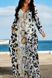 Pink Casual Zebra Print Snakeskin Print Pocket Contrast O Neck Printed Dresses