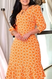 Black Casual Print Hollow Out Belted O Neck Long Dresses