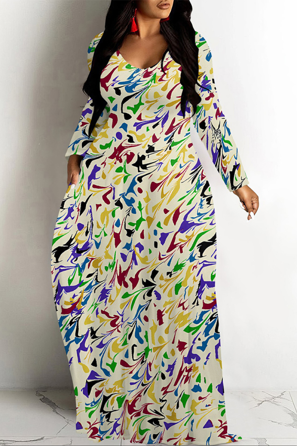 Light Yellow Casual Zebra Print Snakeskin Print Pocket Contrast O Neck Printed Dresses