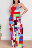 Red Sexy Geometric Print Pocket Contrast V Neck Printed Dresses
