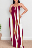Red Sexy Geometric Print Pocket Contrast V Neck Printed Dresses