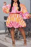 Pink Casual Daily Print Basic V Neck Long Sleeve Two Pieces