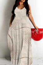 Light Color Casual Geometric Print Pocket Contrast O Neck Printed Dresses