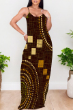 Light Color Casual Geometric Print Pocket Contrast O Neck Printed Dresses