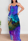 Light Green Sexy Floral Print Butterfly Pocket Contrast O Neck Printed Dresses