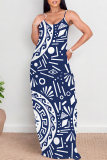 Light Color Casual Geometric Print Pocket Contrast O Neck Printed Dresses