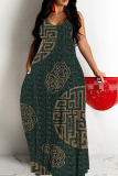 Light Color Casual Geometric Print Pocket Contrast O Neck Printed Dresses