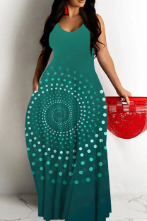 Green Casual Geometric Print Pocket Contrast O Neck Printed Dresses