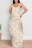 Light Color Casual Geometric Print Pocket Contrast O Neck Printed Dresses