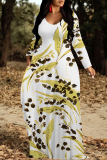 Yellow White Casual Colorblock Flowers Print Pocket Contrast O Neck Printed Dresses