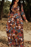 White Casual National Totem Print Pocket Contrast O Neck Printed Dresses