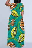 Stripe Casual Graffiti Print Pocket Contrast O Neck Printed Plus Size Dresses
