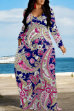 White Casual National Totem Print Pocket Contrast O Neck Printed Dresses