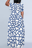 Multicolor Casual Geometric Print Pocket Contrast O Neck Printed Plus Size Dresses