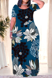Stripe Casual Graffiti Print Pocket Contrast O Neck Printed Plus Size Dresses