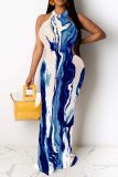 Brownness Sexy Floral Print Hollow Out Contrast O Neck Printed Dresses