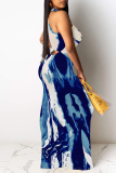 Brownness Sexy Floral Print Hollow Out Contrast O Neck Printed Dresses