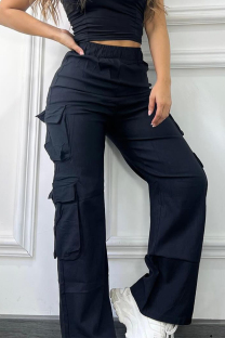 Black Street Solid Color Pocket Plus Size