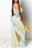 Brownness Sexy Floral Print Hollow Out Contrast O Neck Printed Dresses