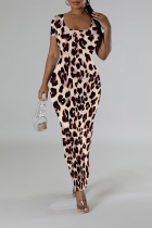 Leopard Print Casual Leopard Print Tiger Stripes Contrast O Neck Printed Short Sleeve Dress