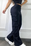 Black Street Solid Color Pocket Plus Size