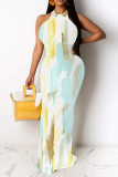 Brownness Sexy Floral Print Hollow Out Contrast O Neck Printed Dresses