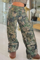 Camouflage Casual Camouflage Print Pocket Zipper Loose Mid Waist Full Print Bottoms
